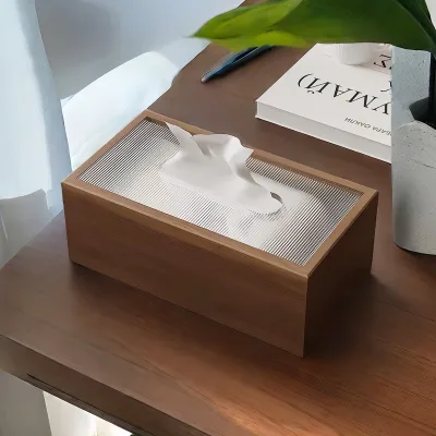 Black Walnut Solid Wood Eco-friendly Modern Tissue Box Holder with Slide Cover for Home & Commercial Use