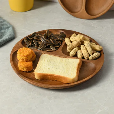 Japanese-style Light Luxury Retro Acacia Solid Wood Round Dining Snack Fruit Plate Hand-painted Hotel Use Fujian Xianyou