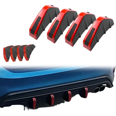 4pcs Universal Carbon Fiber Car Modified Rear Bumper Diffuser Spoiler Black Red ABS Rear Bumper Lip Diffuser Anti-collision