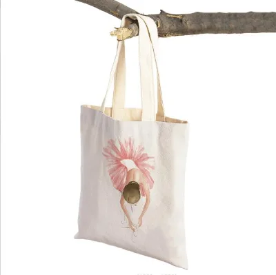 Ballet Girl Printed Canvas Bag Shoulder Bag Folding Handbag
