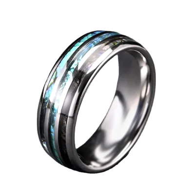 8mm High Polished Abalone Shell Rings Tungsten Carbide Ring Three Channel Mens Wedding Band Custom Ring Dome Styles