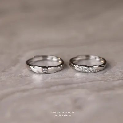 S925 Sterling Silver Couple Rings Forever Bound Minimalist Corrugated Light Luxury Personality Zircon Men Women Adjustable Ring