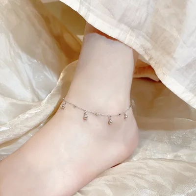 S925 Sterling Silver Rhodium Plated Geometric Shape Small Bead Anklet Tassels Girly Style Beach Sexy Ankle Jewelry Everyday Wear