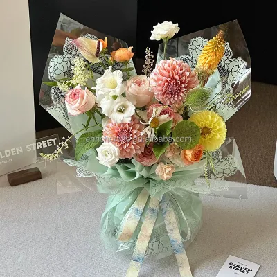 New Flower Packaging Paper Lace Matte Waterproof Edge OPP Cellophane Transparent Thickened Flower Bouquet Floral Packaging