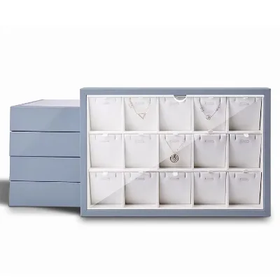 Jinsky Customized Jewelry Storage Trays Velvet Luxury Gemstone Trays High Quality Acrylic Lid Display Trays