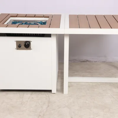 Rectangle Propane Smokeless Fire Pit Table Patio Heating Teak Outdoor Backyard Furniture Garden Fireplace