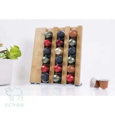 Bamboo Coffee Pod Holder and Station Organizer Deluxe Espresso Pod Organizer Sleek Modern Bamboo Design Holder 21 Pods