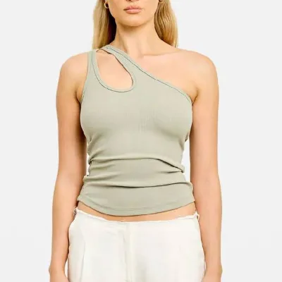 High Quality Custom Breathable Sporty Women's Asymmetric One Shoulder Neckline Cutout Key Hole Tank Top
