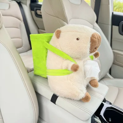 2 in 1 Car Trash Can Tissue Box Cute Cartoon Plush Capybara Styling Storage Bag Auto Interior Organizer Pocket Accessories