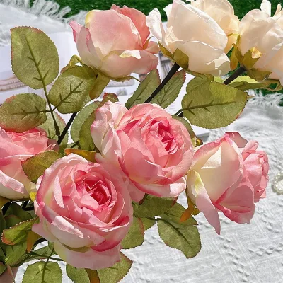 KEWEI T388 New Arrival Artificial Big Curled Edge Rose Silk Retro Rose Single Flower Wedding Supplies
