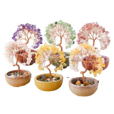 Wholesale 13.5cm6cm6cm Rectangle Natural Crystal Amethyst Polished Money Tree Craft Citrine Lucky Tree Home Decoration