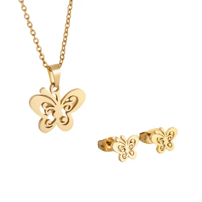 Dainty Flower Pendant Necklace & Earrings Set for Women, European Design Jewelry Set