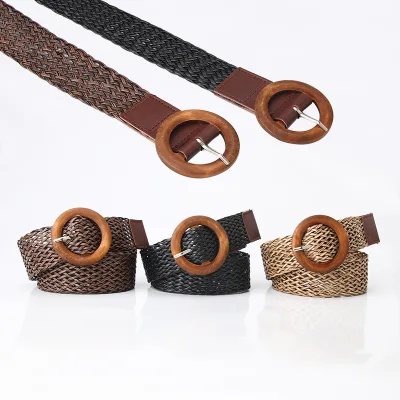 Wholesale New Ladies Joker Dress Decorative Belt European and American Style Woven Fashion Pants 100% Polyester Pin Buckle 3.5cm