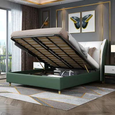 Room Interior Furniture Upholstery Leather Double Bed Wooden Queen Frame Upholstered Bed