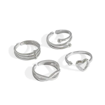 WMJA415 Adjustable Stackable 4 Pcs Toe Ring for Women Silver Tail Ring Band Adjustable Toe Ring Foot Jewelry