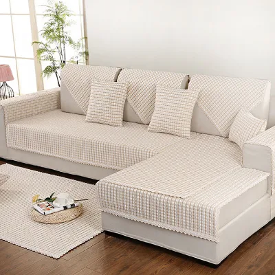 Cotton Linen Woven Fabric Sofa Cushion, Four Seasons Universal Sofa Cushion Cover, Machine Washable and Customized