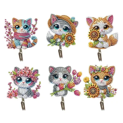 6Pcs Big Eyed Cat Wall Diamond Painting Hooks 5D DIY Craft Fashion Accessories