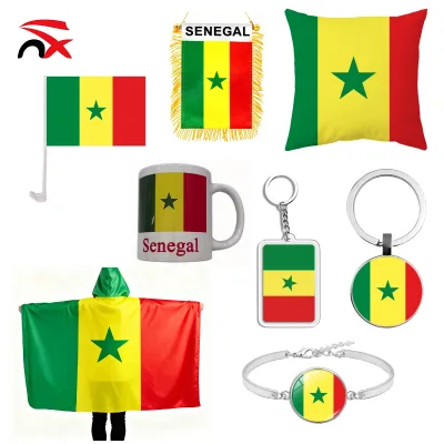 Wholesale Senegal Football Fan Sets Cheering Body Flag Color Bracelet Pillow Cover Cups Keychain Hanging Flag Face Painting