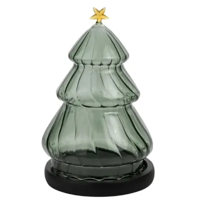 Wholesale Customized Christmas Tree Shaped Decorative High Borosilicate Glass Display Cloche Dome