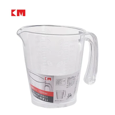 KM 1000ml Clear GPPS Plastic Measuring Cup with Handle for Cooking, Baking, Lab & Chemical Measurement
