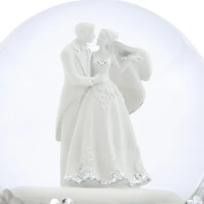 Special Counter 100MM Resin 3D Crafted Wedding Water Globe with Rotating Music LED Lights & Blowing Snow for Souvenir