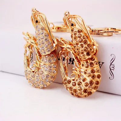 Carton Metal Zinc Alloy Promotion Animal Crystal  Crayfish Shrimp Pendant Key Chain Keychains for Bag