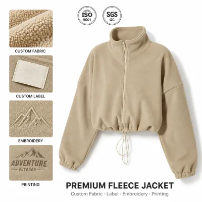 Custom OEM Eco-Friendly Breathable Sherpa Fleece Winter Autumn Jacket Women Cropped Zip up with Embroidery Printing Wholesale