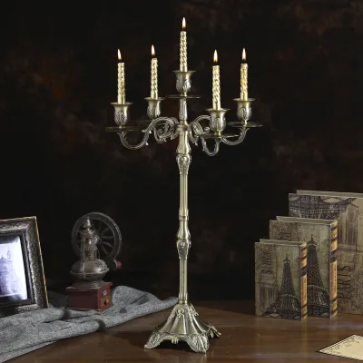 Alloy Vintage Nordic Style Three arm Five-headed Wedding Dinner Table Centerpiece Candlesticks Vantage copper French Gold Color