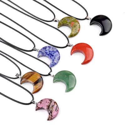 Hot Selling Crystal Carving Craft Healing Stone Rose Quartz Dream Amethyst Moon Pendants Jewelry Necklace Souvenir