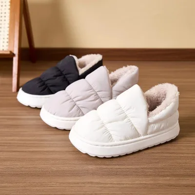 7729 Thick bottom non slip slippers with plush insulation solid color home slippers