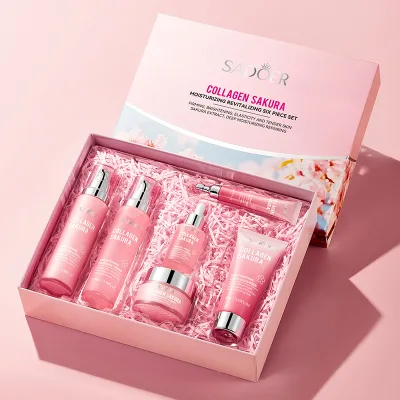 OEM Cherry Blossom Collagen Skin Care Set Cleanser Toner Serum Eye Cream Face Cream Face Whitening Anti-Aging Wrinkle Skin Care