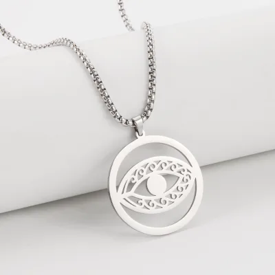 Arab Hamsa Hand Pendant Necklace Stainless Steel Eye Hand of Fatima Evil Chain Necklace Women Men Vintage Jewelry Gift