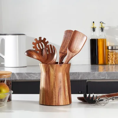 Cross-border Modern Minimalist Cylindrical Wooden Kitchen Chopstick Holder Simple Cutlery Organizer Rotating Pen Holder Storage