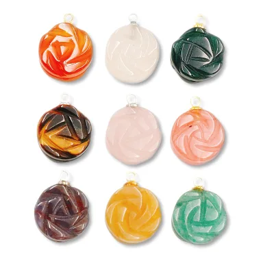 Hand Carved Natural Crystal Stone Pendant Double Sided Rose Design Gemstone for Jewelry Making or Gift