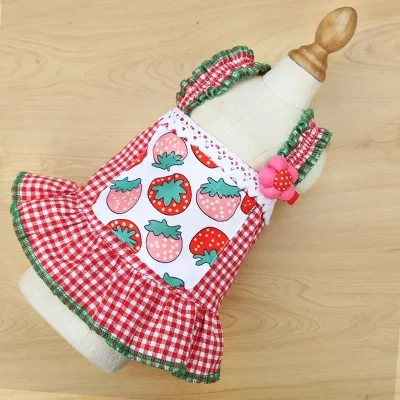 Summer Spring Thin Pet Cat Dog Dresses Plaid Lovely Strawberry Duck Pattern Breathable Dogs Clothes Dresses