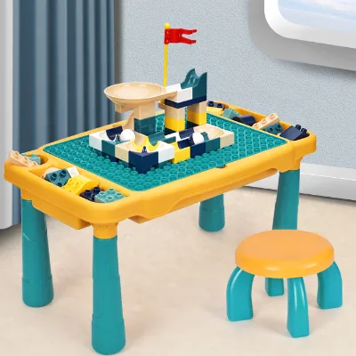 Multifunction Double-board Kids Activity Block Table and Chair Set with Storage