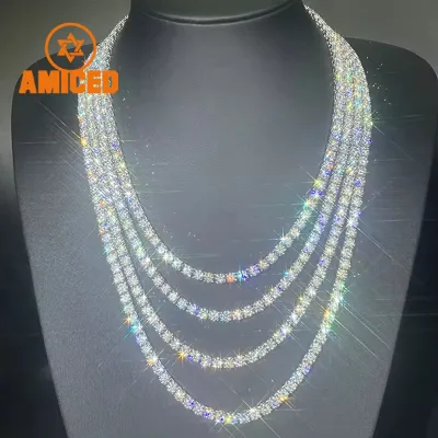 Passed Diamond Tetser 2mm 3mm 4mm 5mm 925 Silver Moissanite Diamond Tennis Necklace Fashion Jewelry for Men Women