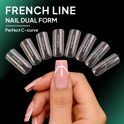 French Nail Tip Nail Forms Dual System Clear Acrylic PP Material Nail Extension Mold Square Ballet Shape 14 Sizes DIY Nail