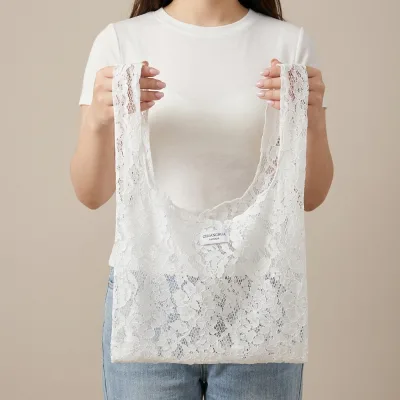Wholesale White Lace Crochet Tote Bag for Women Fashion Summer Beach Shopping Handbag Custom Logo OEM