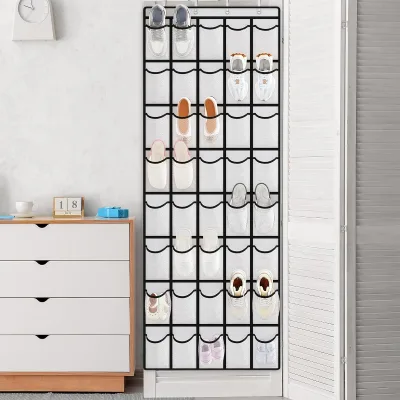 24-Pocket Clear Mesh Shoe Organizer Space-Saving Door Hanging Shoe Storage Rack