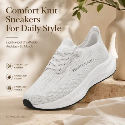 Wholesale Breathable Knit Walking Shoes Lightweight Lace Up Casual Sneakers With Custom Logo Private Label Branding