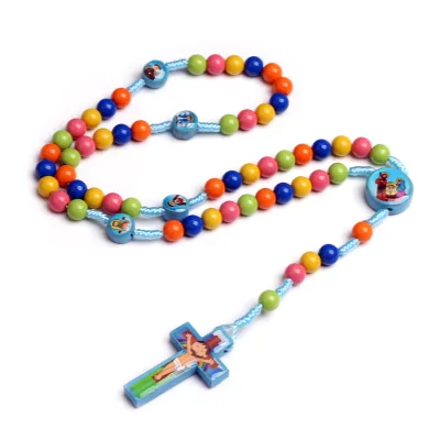 Rosaries Colorful Holy Cross Rosary Necklace and Bracelet Baptism Beads Catholic Children Gift Set