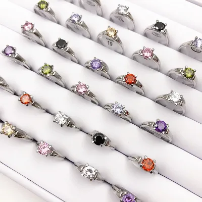 2024 Wholesale Best Seller Alloy Inlaid Colorful Zirconia Rhinestone Rings Women's Gift Rings for Girls