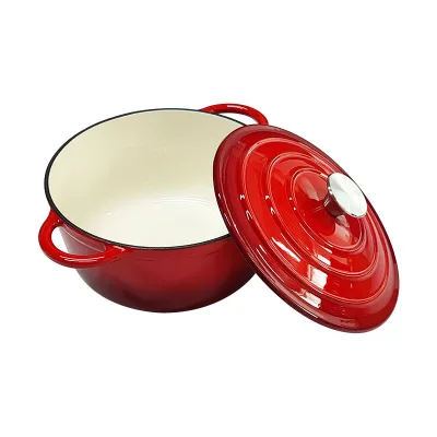 Low MOQ Round Gradient Enamel Coated Cast Iron Dutch Oven Casserole Pot With Two Handles