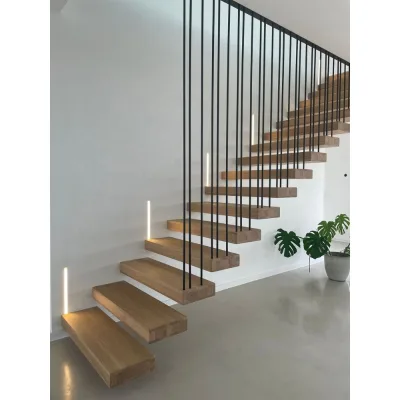 Factory Direct Price Floating Stairs High Quality Carbon Steel Invisible Mono Beam with Solid Treads & Custom Railings