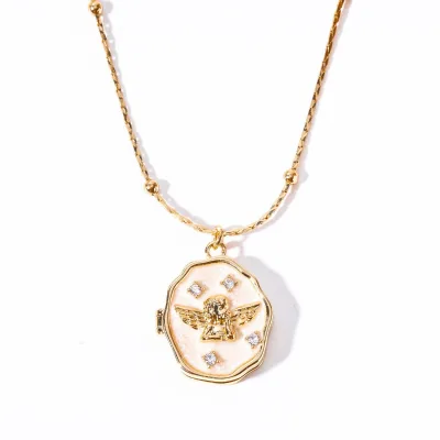 Women's Literary Retro Clavicle Pendant Necklace Link Angel Opening Closing Photo Album Box Inspired Pet Photo Locket Necklace