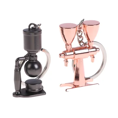 Creative 3D Metal Coffee Tools Keychain Advertising Gifts for Coffee Shop Coffee Grinder Keychain