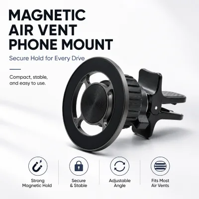 Hollow Spoke Frame Suction Cup Car Vent Phone Mount Metallic Outer Rim Clip-on Design 360 Degree Rotation Multi-Function for All