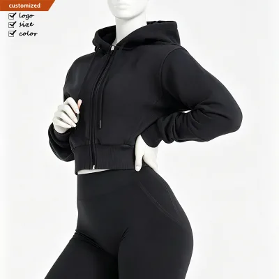 Custom Logo Women's Full Zip Fitness Hoodies Drawstrings Pullover Women's Warm Long Sleeve Active Tops Workout Hoodies for Women
