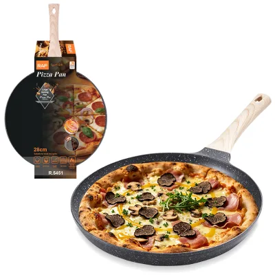 RAF R.5451 28cm Stovetop Pizza Pan with Wooden Style Handle Non Stick Surface for Electric Gas Ceramic Halogen Induction Cookers